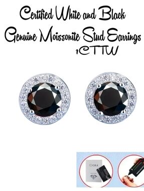 1CT GENUINE Moissanite Stud Earrings, 1 Carat, 925 STERLING SILVER. W/CERT